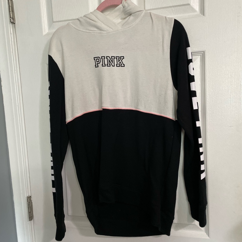 Women’s Victoria’s Secret PINK Color Block Hoodie with Front Logo & Arm Logos